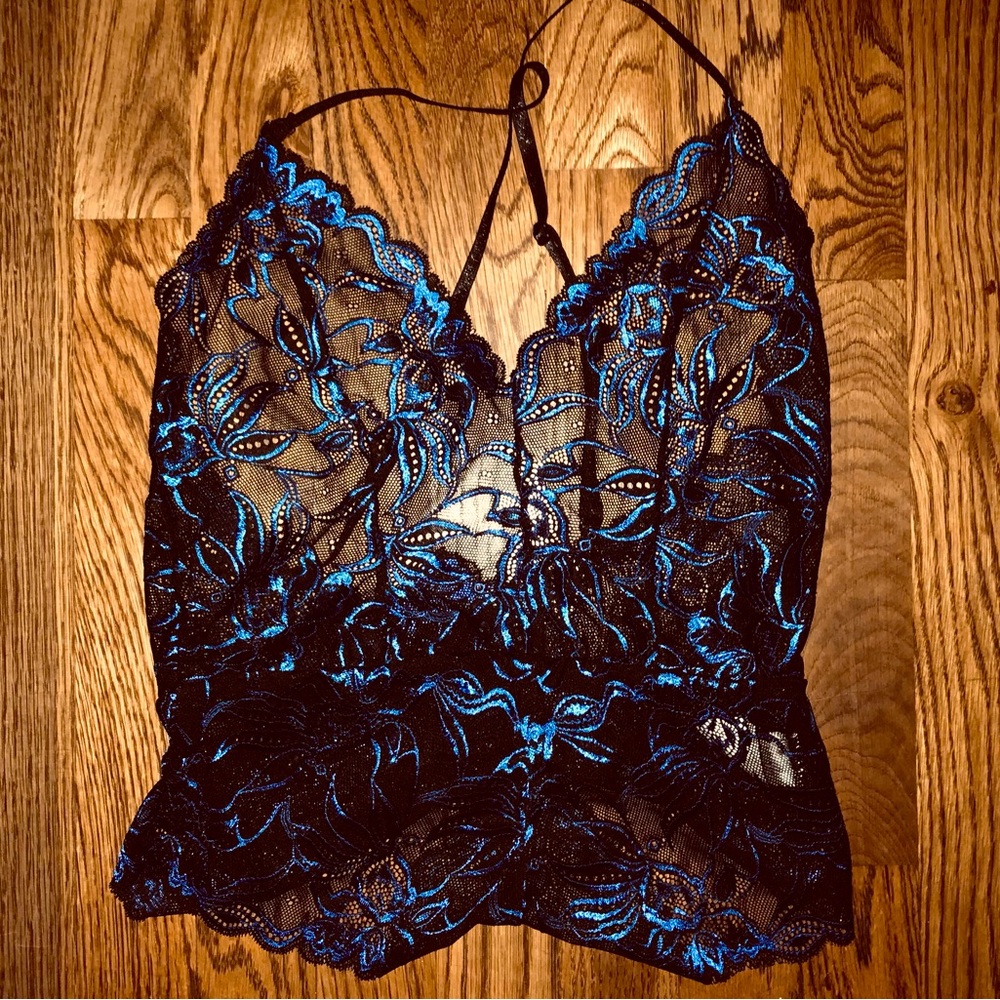 Black and Blue Lace Tank Top with adjustable straps